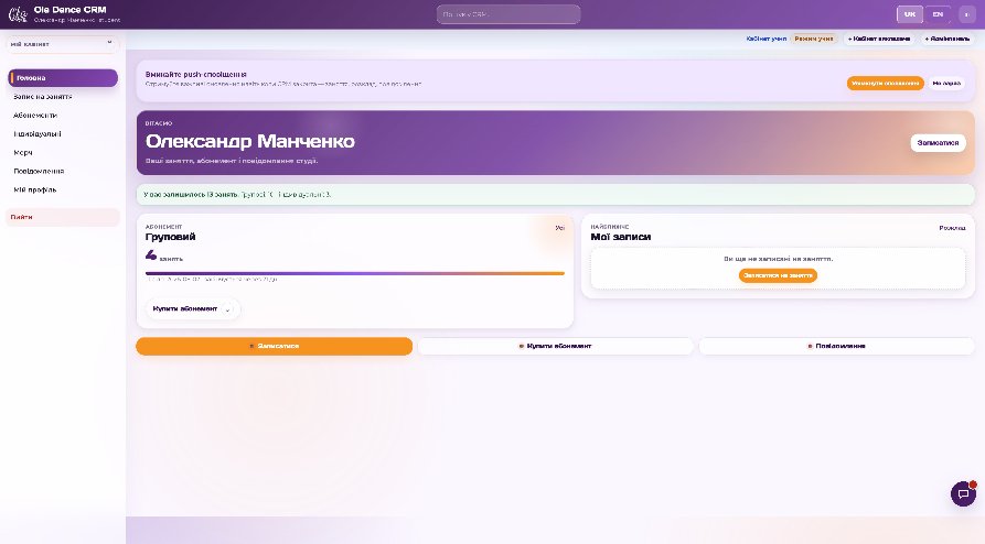 Кабінет і профіль користувача в iDance CRM